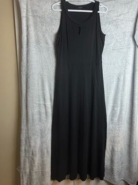 Talbots Jersey Knit Medium Maxi Dress Braid Detail Black Sleeveless Preppy